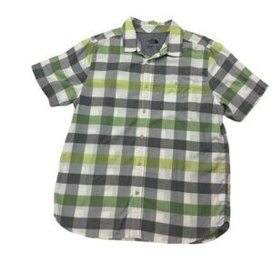 The North Face Mens XL Short Sleeve Green Gray Plaid Button Up Shirt